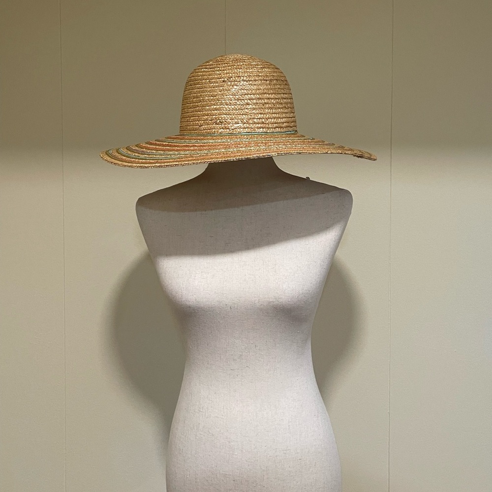 Candies Wide Brim Floppy Straw Hat Tan Multicolor One Size Packable Lightweight - Picture 2 of 10